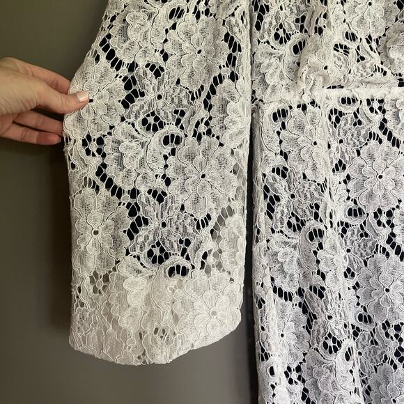 Sandro Mya Balloon Sleeved Floral Lace Mini Dress Black White Sz Small Cocktail‎ - Picture 8 of 16